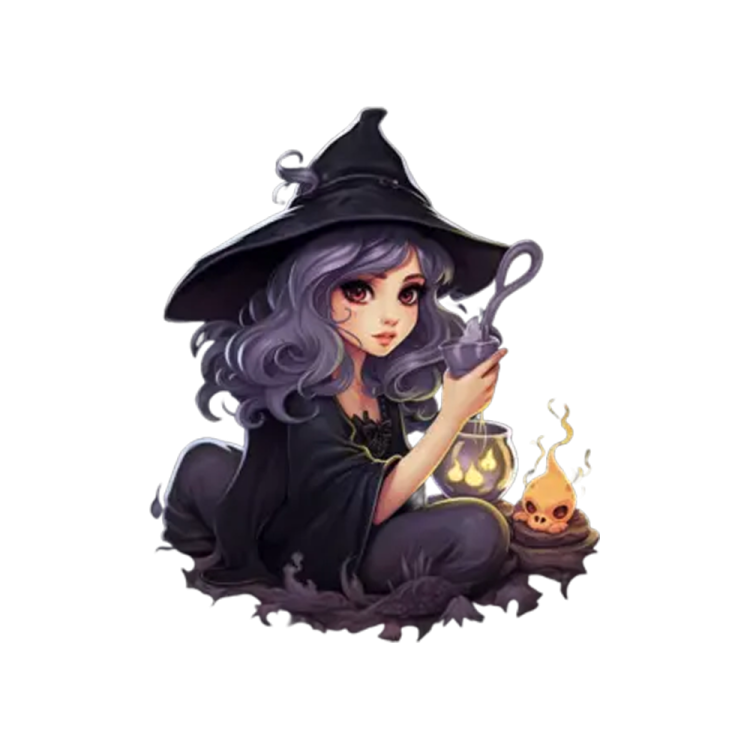 a girl in a witch costume holding a pumpkin