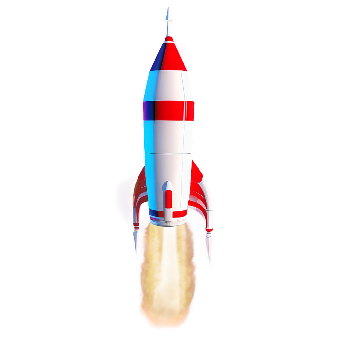 a red, white and blue rocket