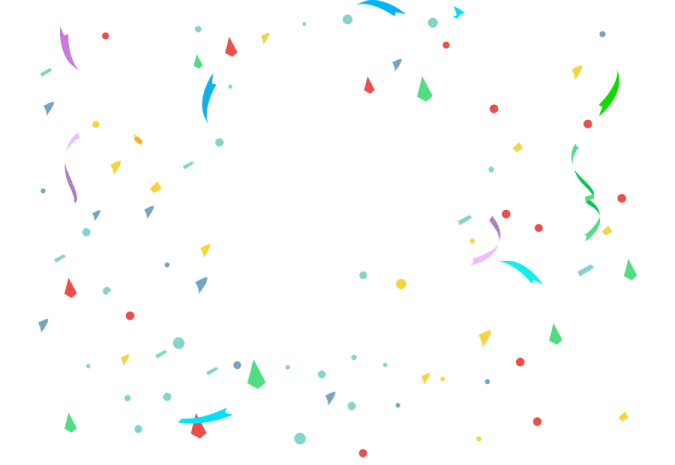 a white background with colorful confe