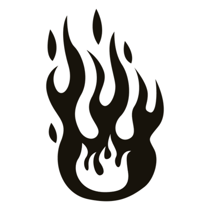 a black and white fire symbol