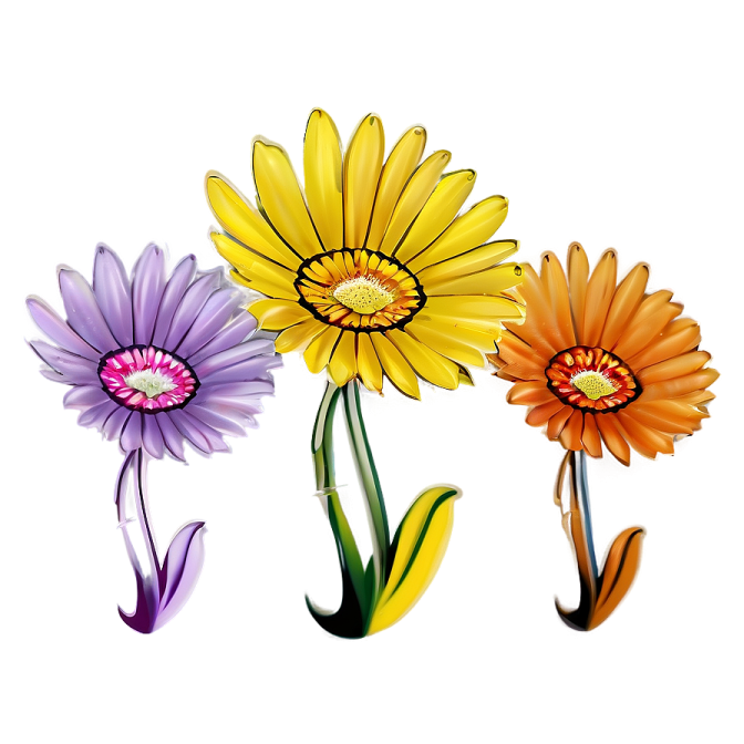 three colorful flowers on a white background