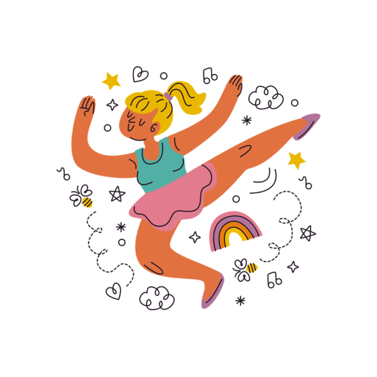 an illustration of a woman flying through the air