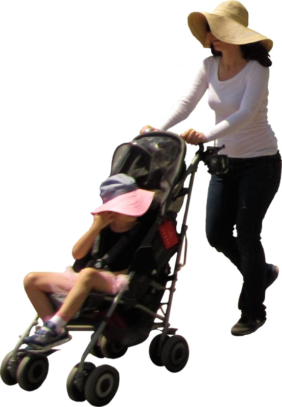 a woman pushing a baby in a stroller