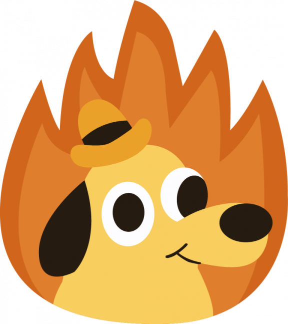 a cartoon dog with a fire in its mouth