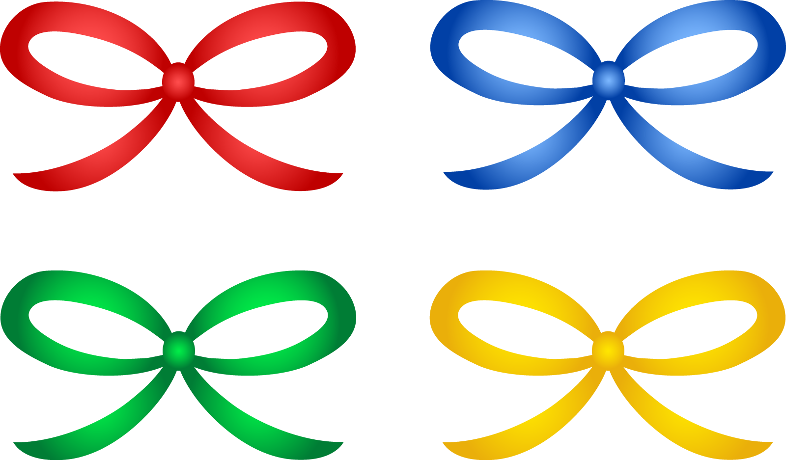 a set of four different colored bows
