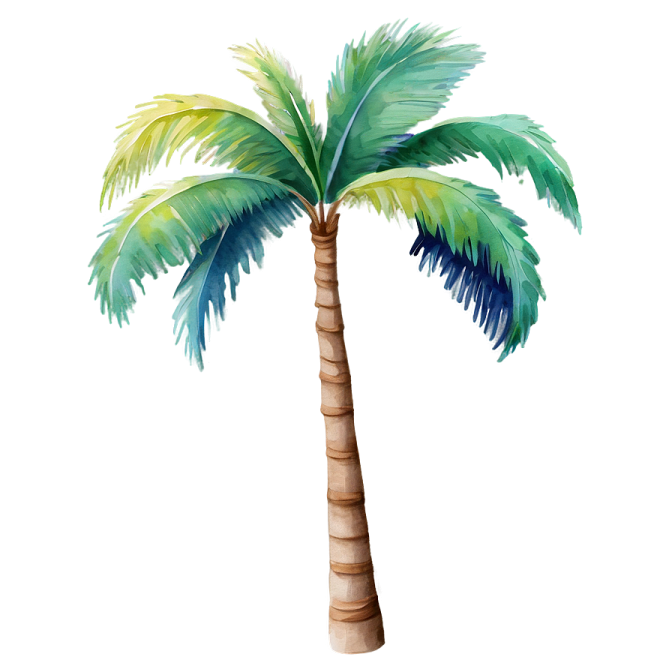 a watercolor painting of a palm tree