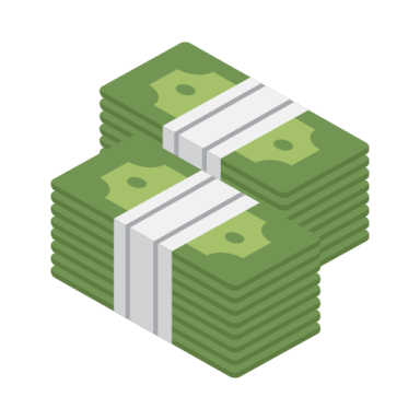 a stack of money on a white background