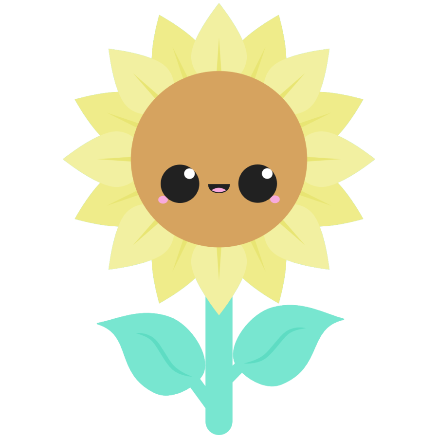 a yellow sunflower with black eyes and green leaves