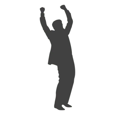 a silhouette of a man with his arms in the air