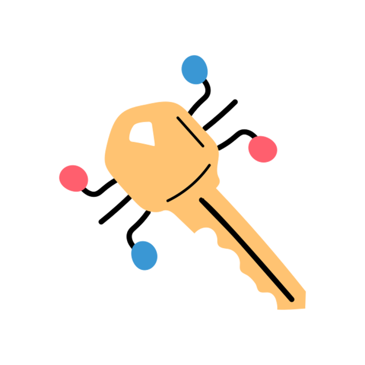 an icon of a key with circles around it