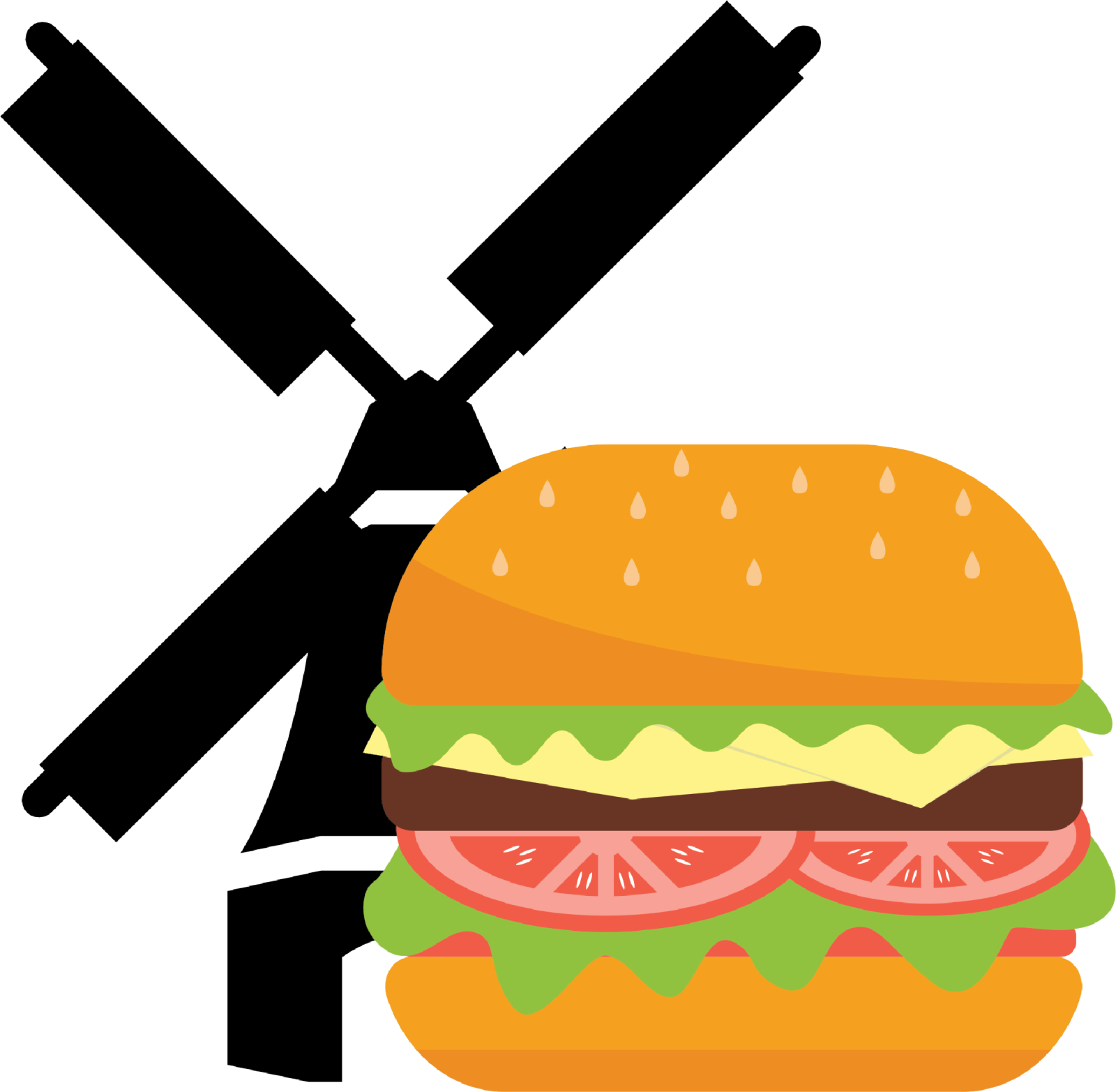 a hamburger with a fork and knife