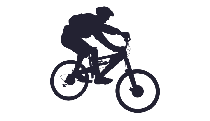 a silhouette of a person riding a bike