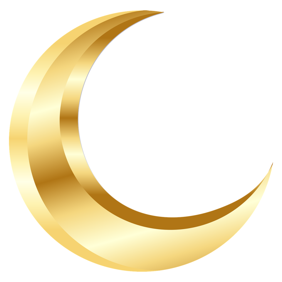 a gold crescent on a white background