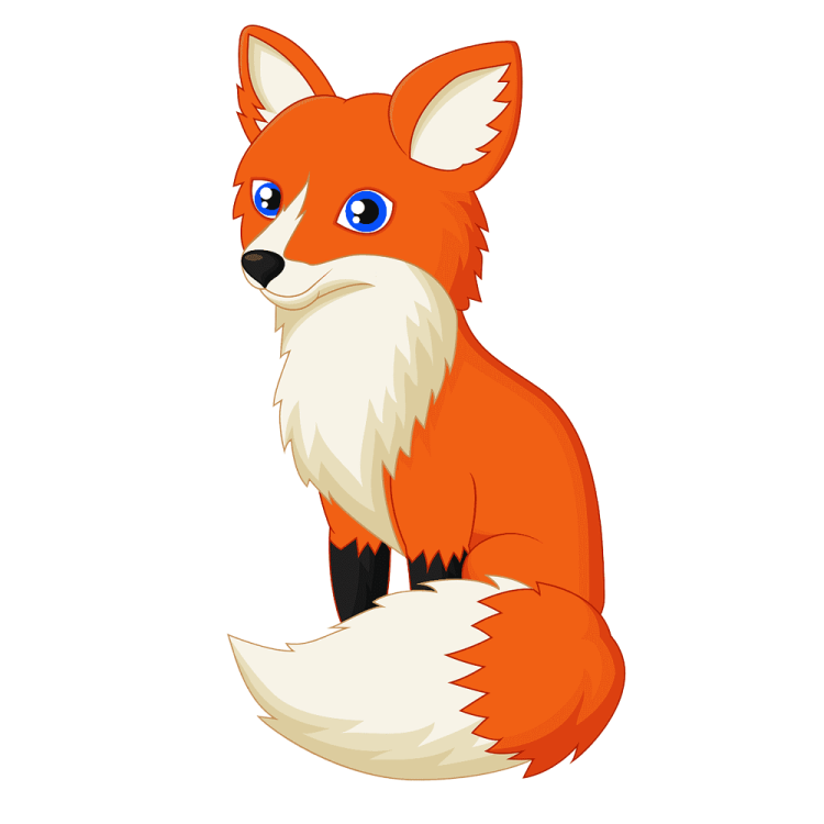 a red fox with blue eyes sitting down