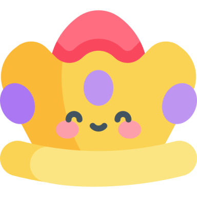 a yellow crown with purple and red dots on it