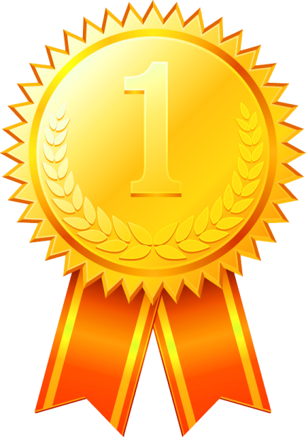 a gold medal with the number one on it