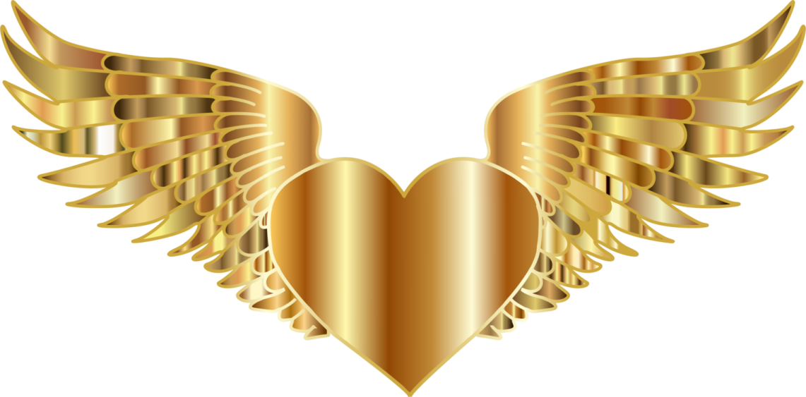 a gold heart with wings