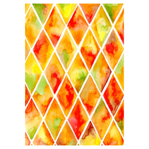 a watercolor painting of an orange and yellow diamond pattern