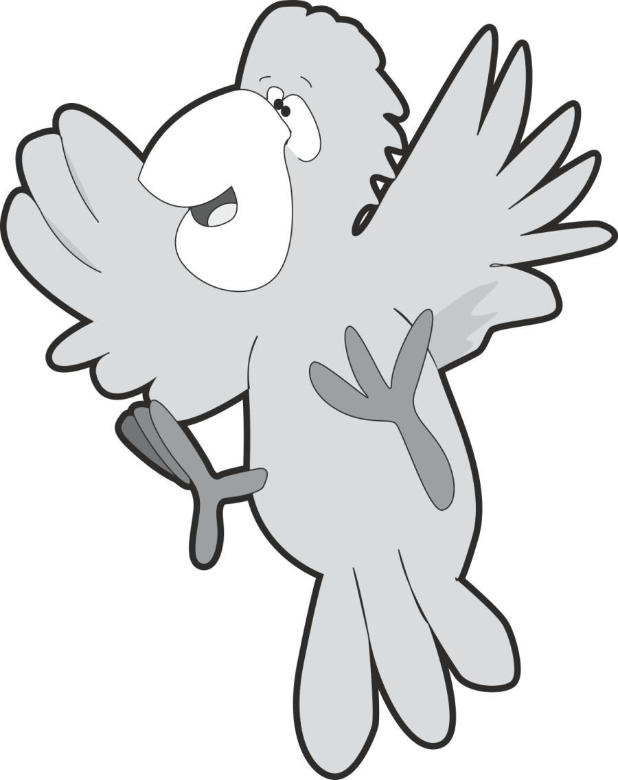a cartoon bird flying with its wings open