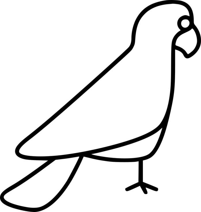a black and white drawing of a bird