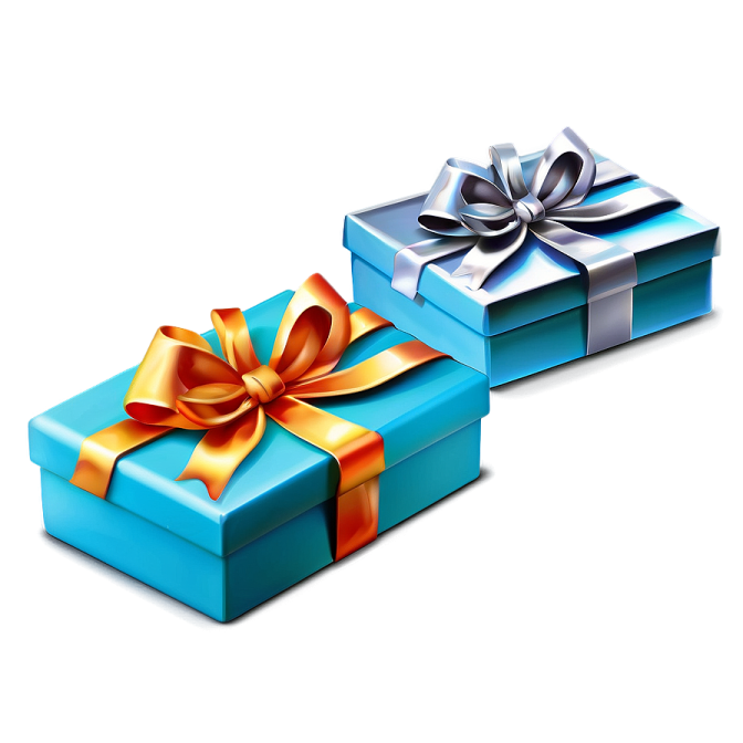 two blue gift boxes with bows and ribbons