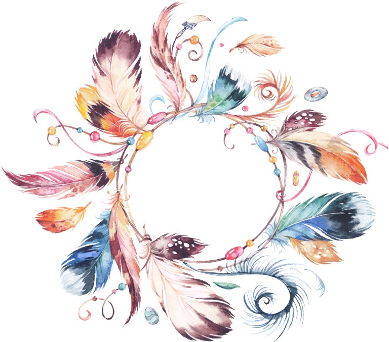 a watercolor drawing of feathers in a circle