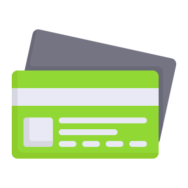 a green credit card with a white stripe