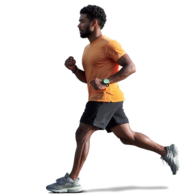 a man running on a white background