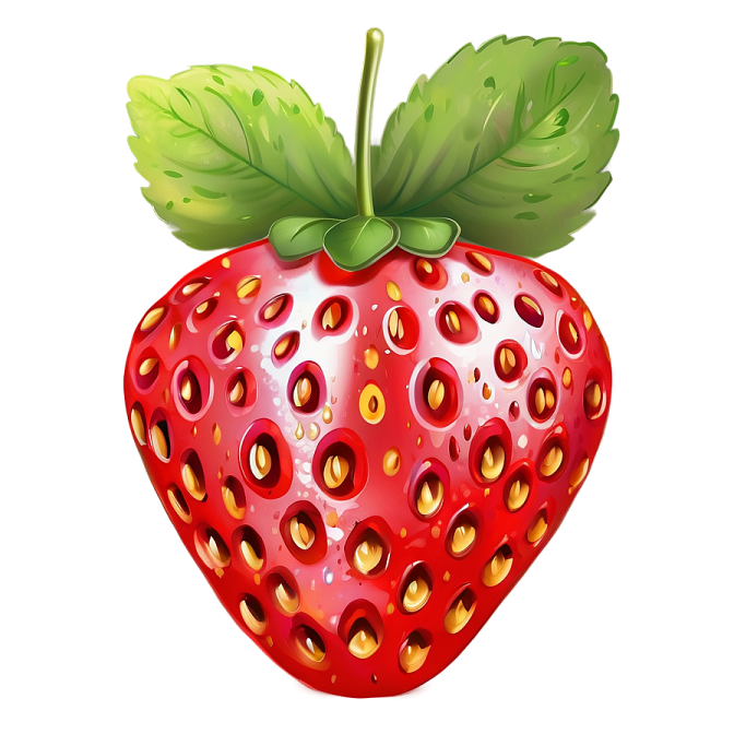 a red strawberry with green leaves on it