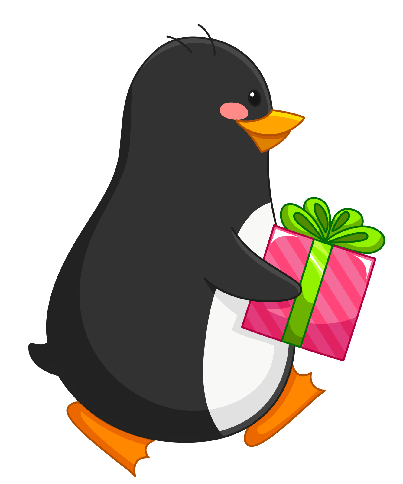a penguin holding a present box