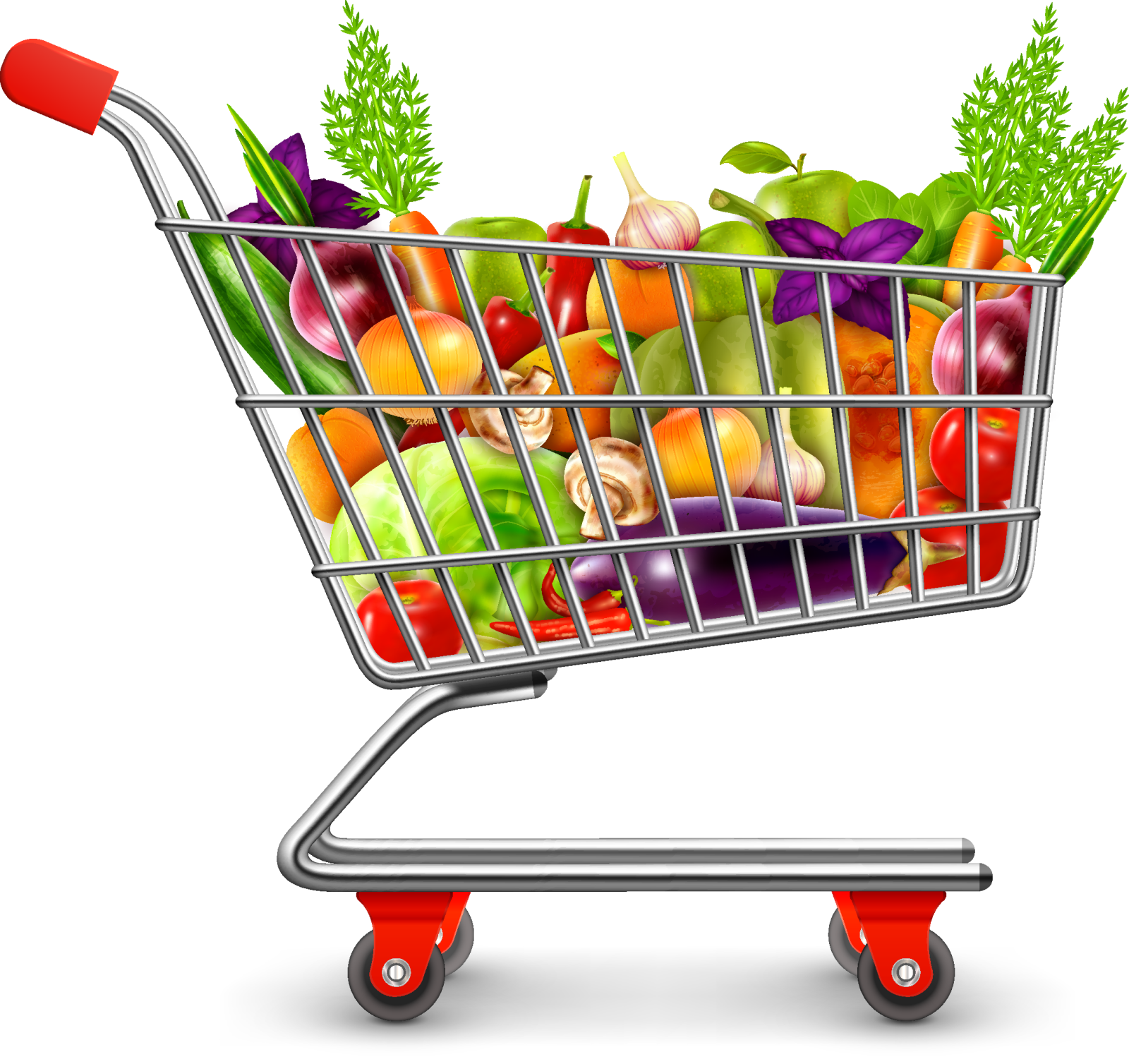 a shopping cart filled with fresh vegetables