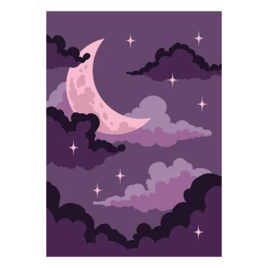 a night sky with clouds, stars and the moon