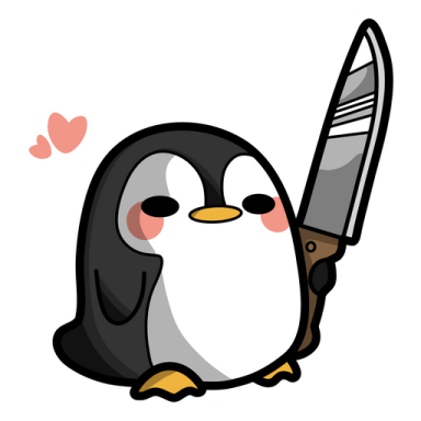 a penguin with a knife in its hand