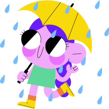 a cartoon character holding an umbrella in the rain