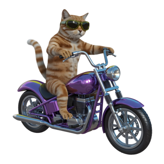 a cat is riding on a purple motorcycle
