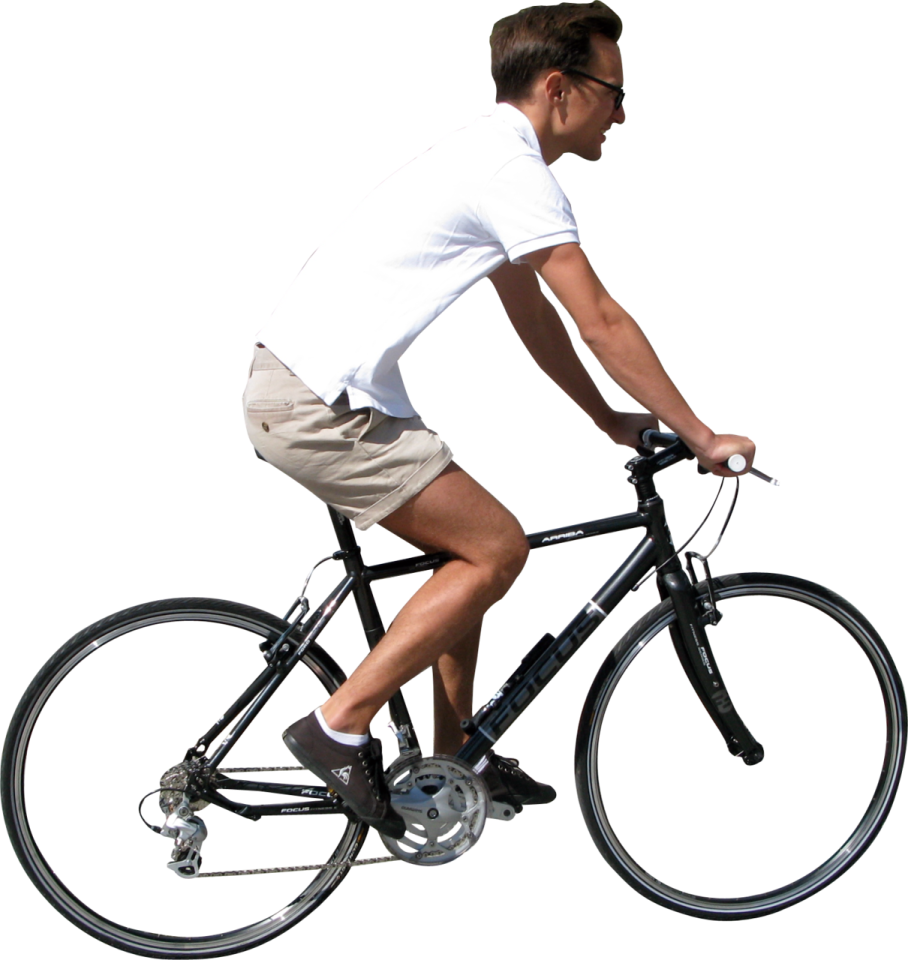 a man riding a bike on a white background