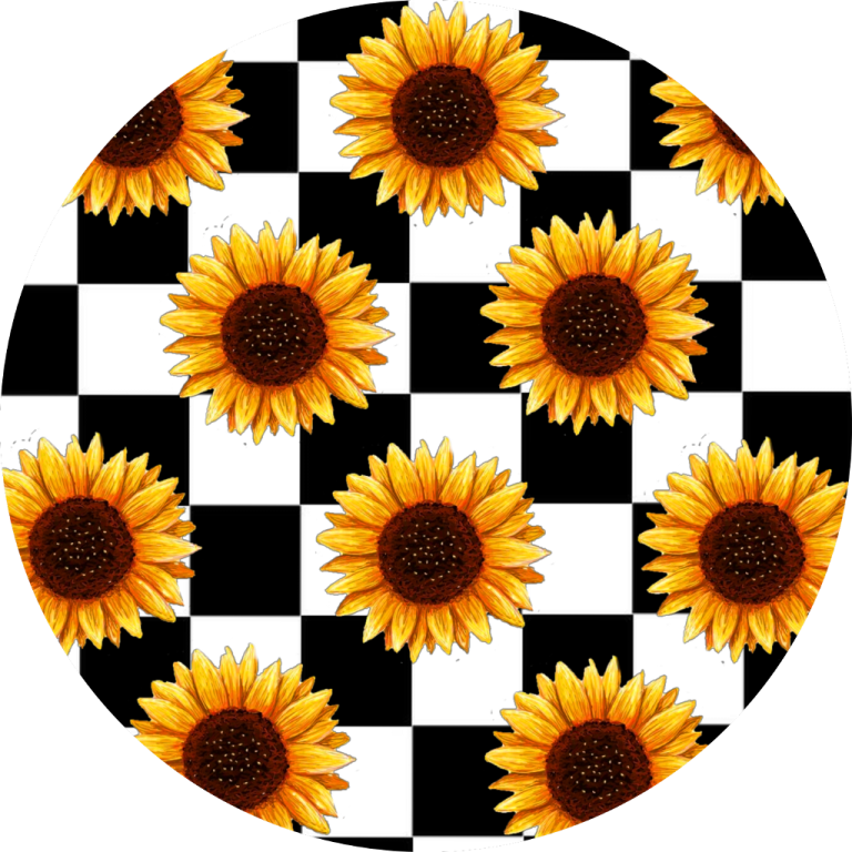 sunflowers on black and white checkered background