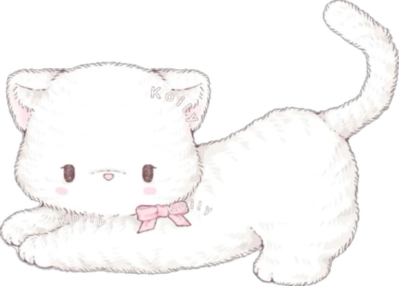 a drawing of a white cat with a pink bow