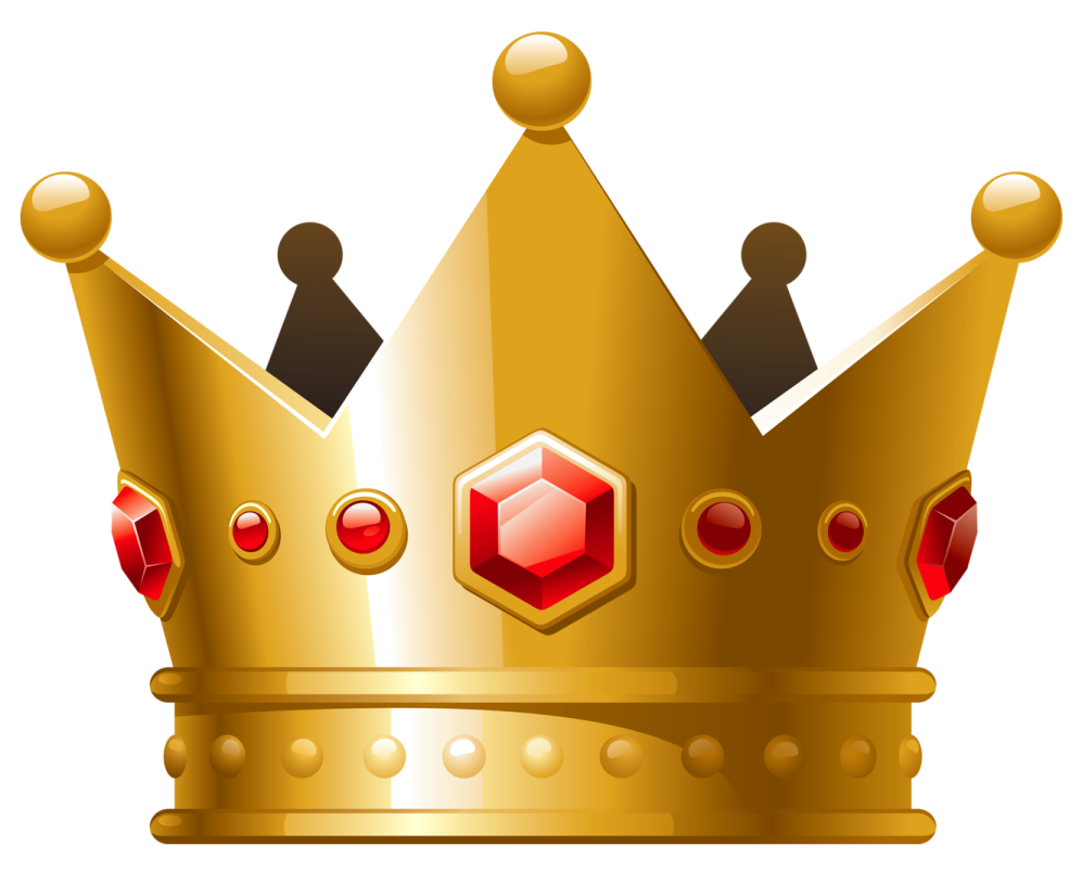 a gold crown with red jewels on it