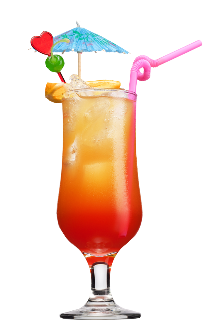 a glass filled with a drink and an umbrella
