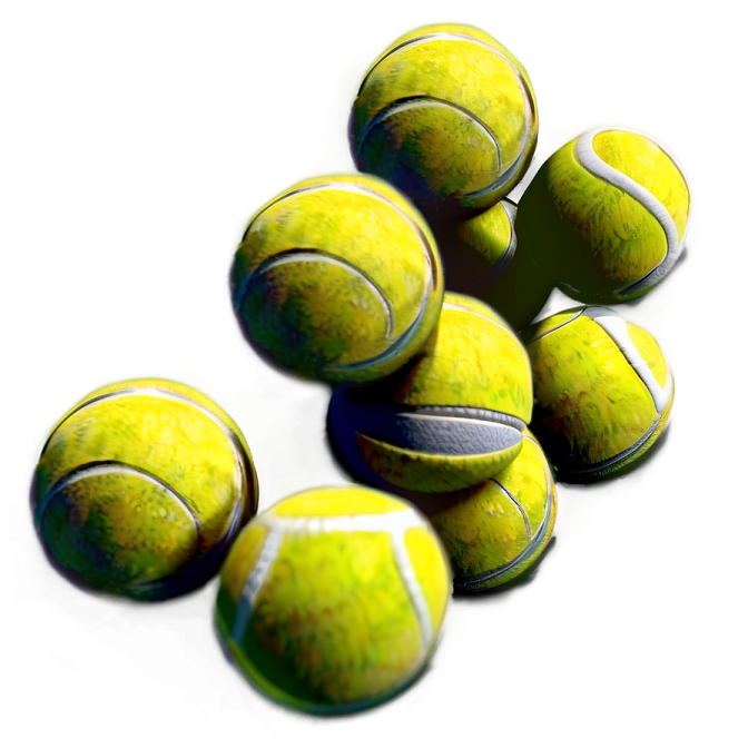 a bunch of tennis balls on a white surface