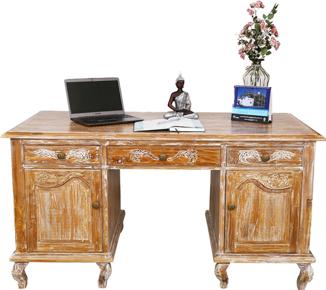 an old wooden desk with a laptop on top