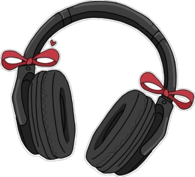 a pair of headphones with red bows
