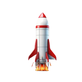 a red and white rocket on a white background