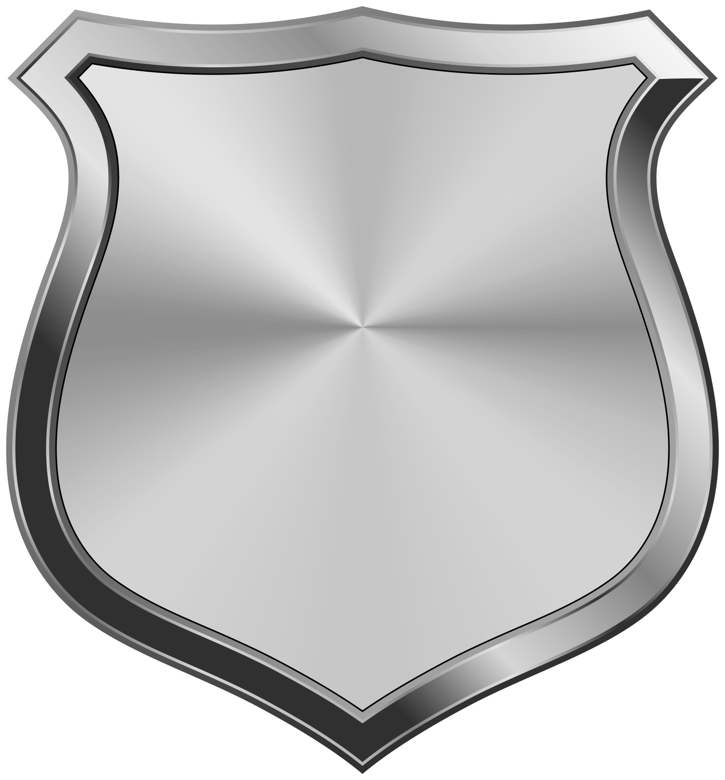 a shiny metal shield with a black border