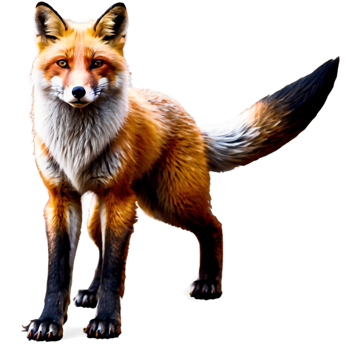 a red fox standing in front of a white background