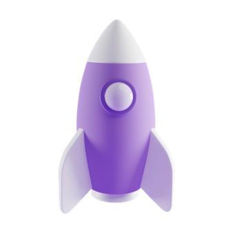 a purple rocket on a white background