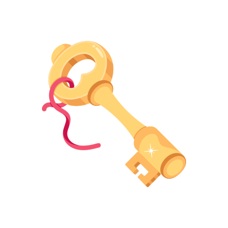 a golden key with a pink ribbon around it