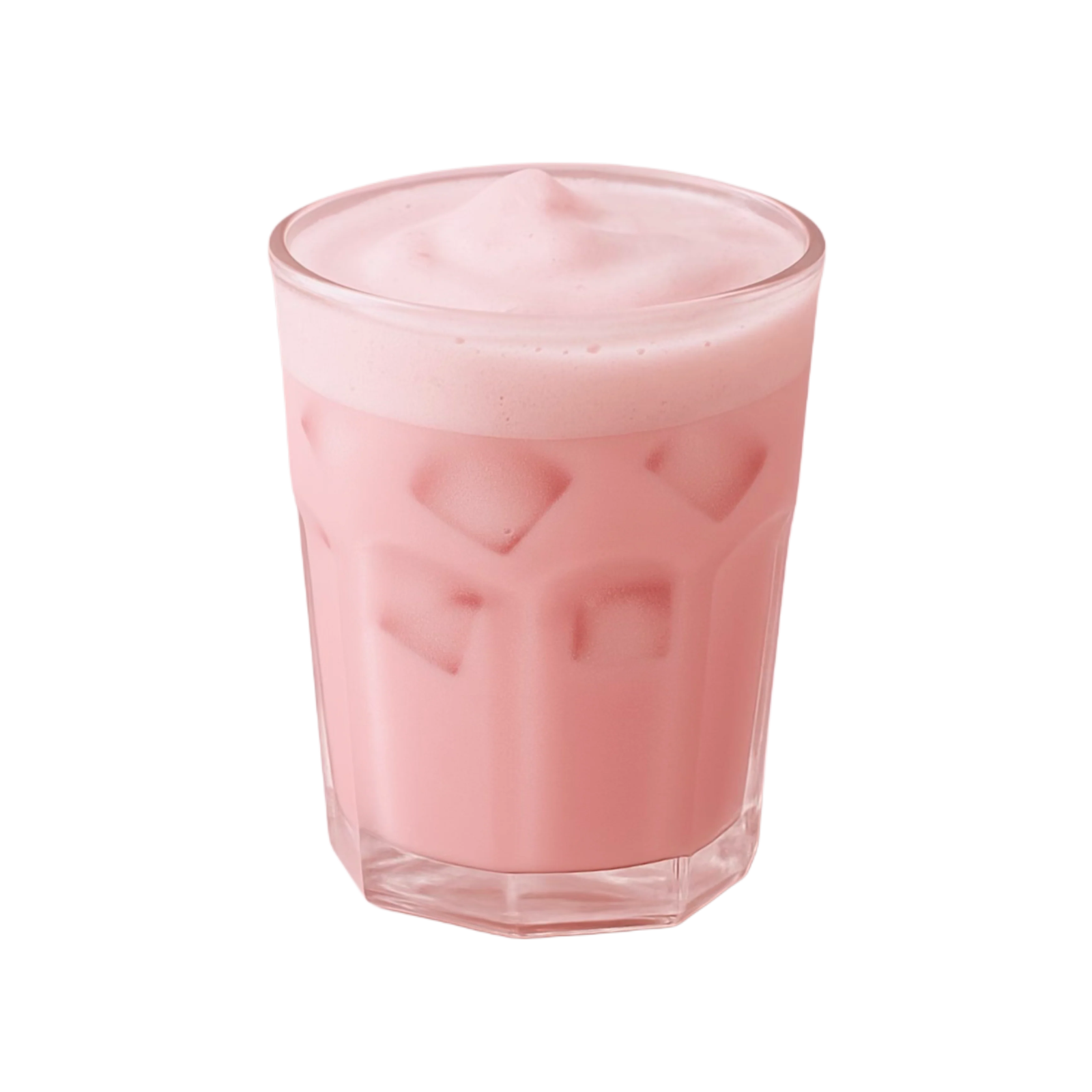 a pink drink in a glass on a white background