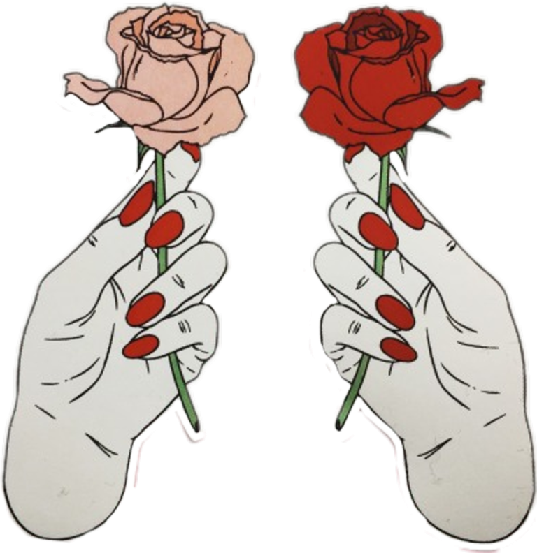 a pair of hands holding two roses